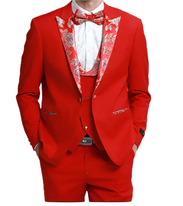 3 Piece Skinny Fit Floral Tuxedo