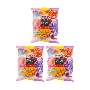 ORIHIRO Konjac Jelly Fruit Mix - Zero Fat Low Calorie, Peach Mango Grape Flavors, 24 Count (3 Packs)