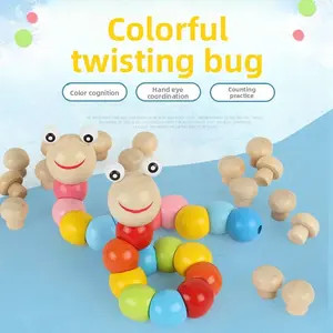 Kindergarten Wooden Variable Colorful Twisting Macaron Caterpillar, Children's Educational Wooden DIY Toy