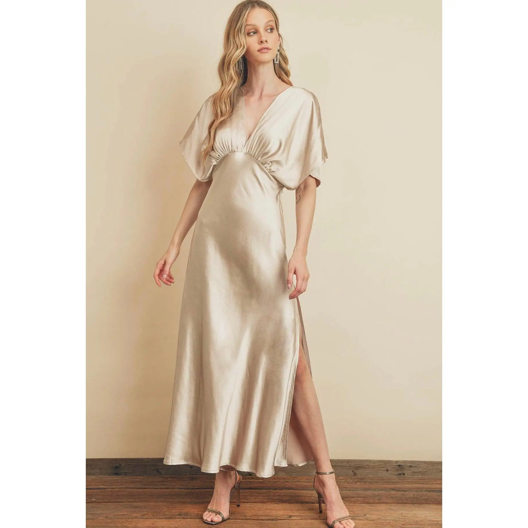 Satin Blouson Maxi Dress