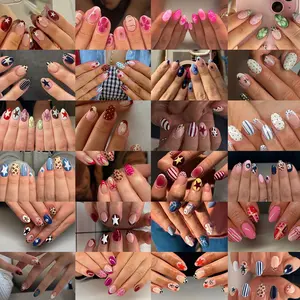 576pcs Short Almond Nail Tips Set, Star, Cute Bow, Polka Dot, Stripe Designs, Glossy Finish, Perfect for Women Daily Use & Parties