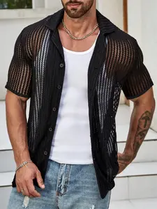 Men's Solid Color Knit Cardigan, Regular Fit Casual Short Sleeve Button Front Knitwear for Daily Wear, Men's Knit Clothing for All Seasons