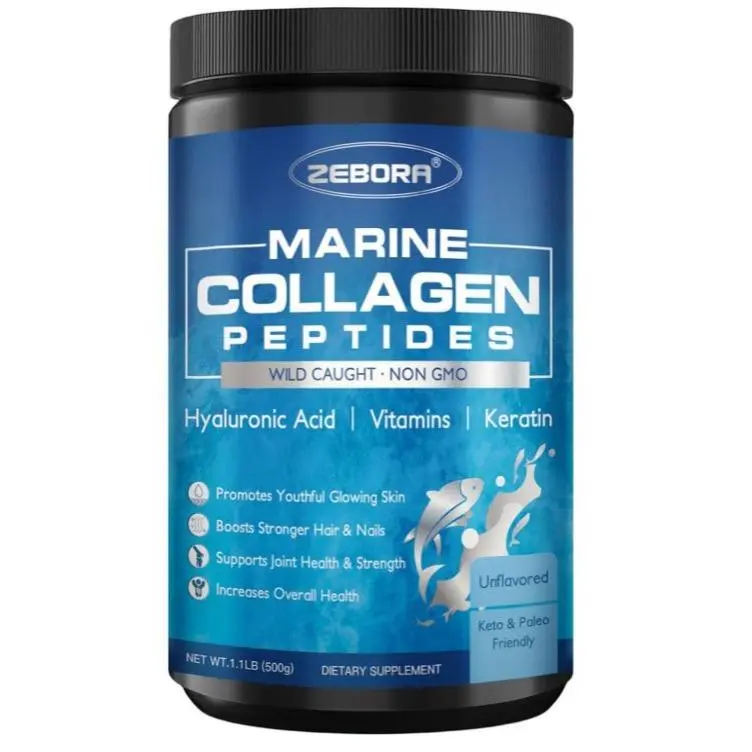 ZEBORA Marine Collagen Peptides Powder 50 Servings - Wild Caught Hydrolyzed Fish Collagen with Hyaluronic Acid, Keratin, Multivitamins - Collagen for Women Support Skin Hair Nail Joint, Keto Friendly