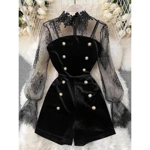 Women’s casual solid-color lace top + jumpsuit two-piece set, comfortable and stylish, perfect for everyday wear GARMENTARY