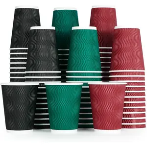 12 oz Paper Coffee Cups, 120 Count Multicolor Disposable Insulated Ripple Paper Cups for  Hot