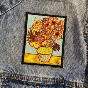 Van Gogh Sunflowers Embroidered Patch Iron On or Sew On Floral Art Patch Wearable Art Gift for Art Lovers 4" and 6" Sizes