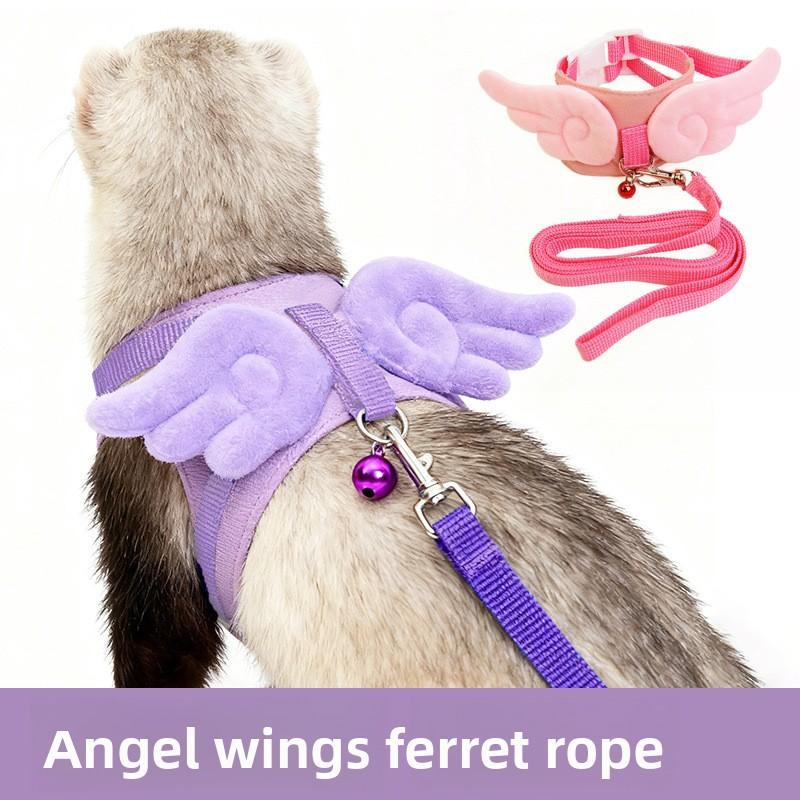 Flying Wing Ferret Angel Harness Vest  Pet Leash for Ferret Meerkat Outdoor Walking Adjustable Chest Strap Soft Padded Comfortable Escape Proof Lead with Handle