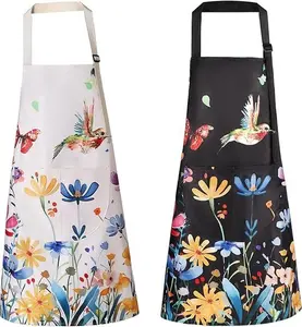 Floral Apron Women 2 Pack Aprons Women with Pockets Waterproof Kitchen Apron Aprons Cooking Baking