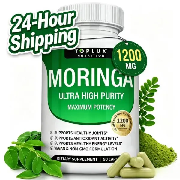 TOPLUX NUTRITION Moringa Capsules 1200mg | Ultra High Purity Superfood | Joint, Energy & Antioxidant Support | Vegan & Non-GMO (90 Caps)  FAST 24-HR SHIPPING
