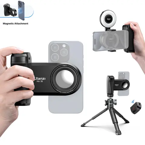 ULANZI MA35 Magnetic Phone Grip 2-in-1 Videography Equipment Creator Kit - 2-in-1 Magnetic & Phone Clip, Detachable Remote Shutter, Cold Shoe Adapter, Tripod Compatibility for iPhone, Samsung, Camera Accessories