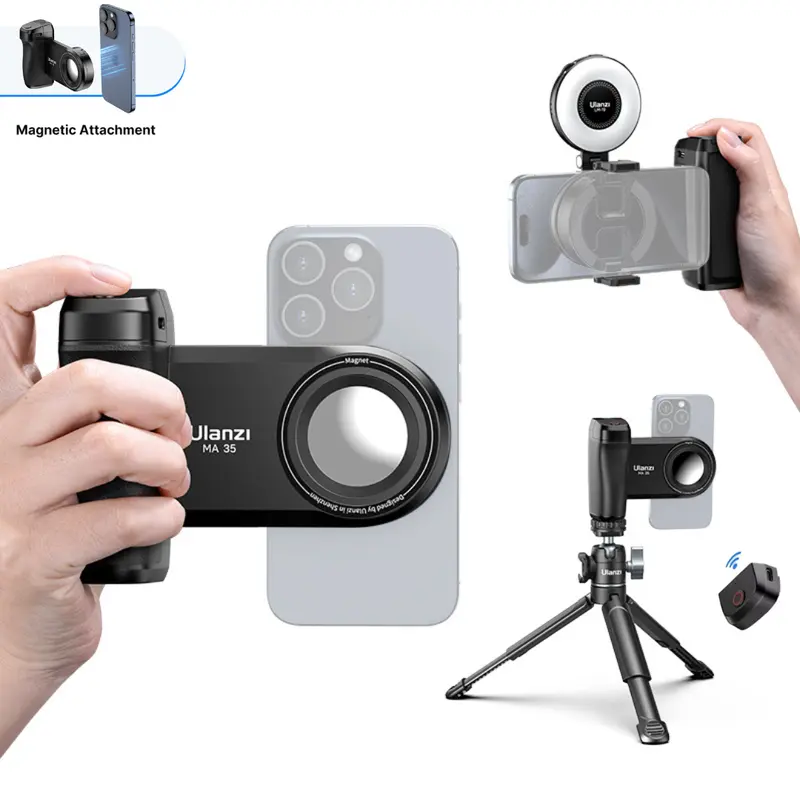 ULANZI MA35 Magnetic Phone Grip 2-in-1 Videography Equipment Creator Kit - 2-in-1 Magnetic & Phone Clip, Detachable Remote Shutter, Cold Shoe Adapter, Tripod Compatibility for iPhone, Samsung, Camera Accessories
