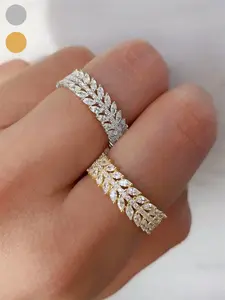Elegant Rhinestone Decorated Leaf Design Ring, Statement Rings, Fashion Accessories for Women for Party, Daily Clothing Decor, Trendy All-match & Exquisite Cubic Zirconia Jewelry for Gift, Statement Multi Ring