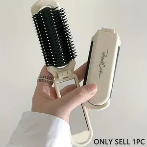 Folding Travel Hair Brush with Mirror, Detangling Hairbrush, Cream White Portable Pocket Hairbrush with Flexible Bristles, Lightweight Foldable Comb, Anti Tangle Brush for Women(White)