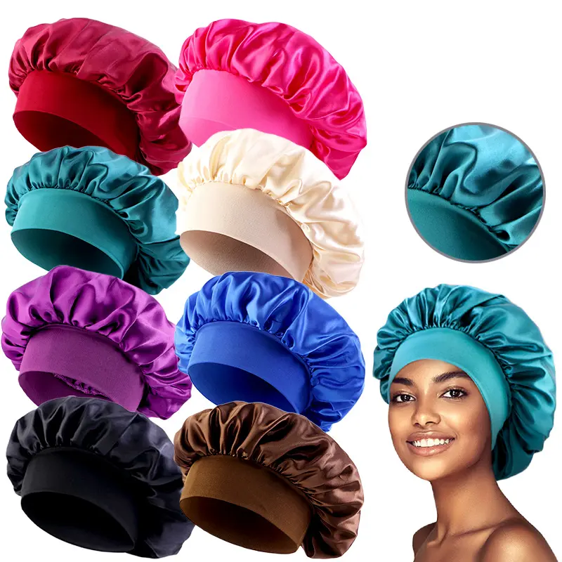 8pcs Set Colorful Wide Brim Sleep Cap Lightweight Beauty Hair Care Beanie Hats Unisex Shower Cap summerwins