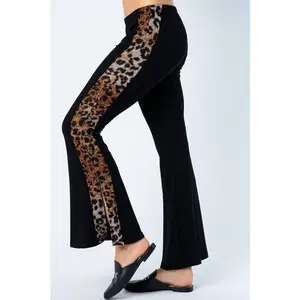 Vocal Soft Side Slit Pants Leopard Stripe - Black
