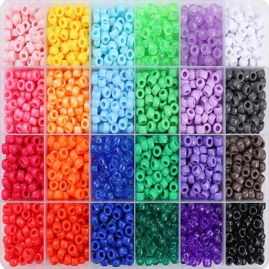 24-color pony bead kit – 300 rainbow plastic beads, suitable for making bracelets, braiding hair, DIY crafts, Candi jewelry, keychains, and Christmas gifts.