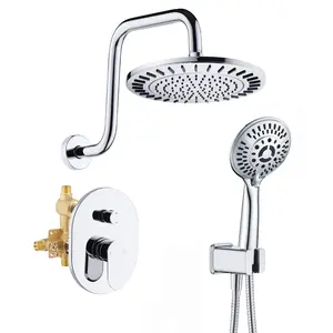 BRIGHT SHOWERS Shower Faucet Set with Rainfall Shower Head and Handheld Showerhead Combo, Shower Valve and Trim Kit, Wall Mounted Holder and Hose