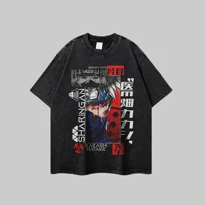 Naruto Kakashi Hatake Sharingan Vintage Washed Graphic T-Shirt, Anime Streetwear Tee