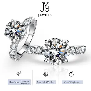 【JYJZZ156 】Synthetic Moissanite S925 silver 3 carat ring for women ho set fashion high class feeling simple dove egg.