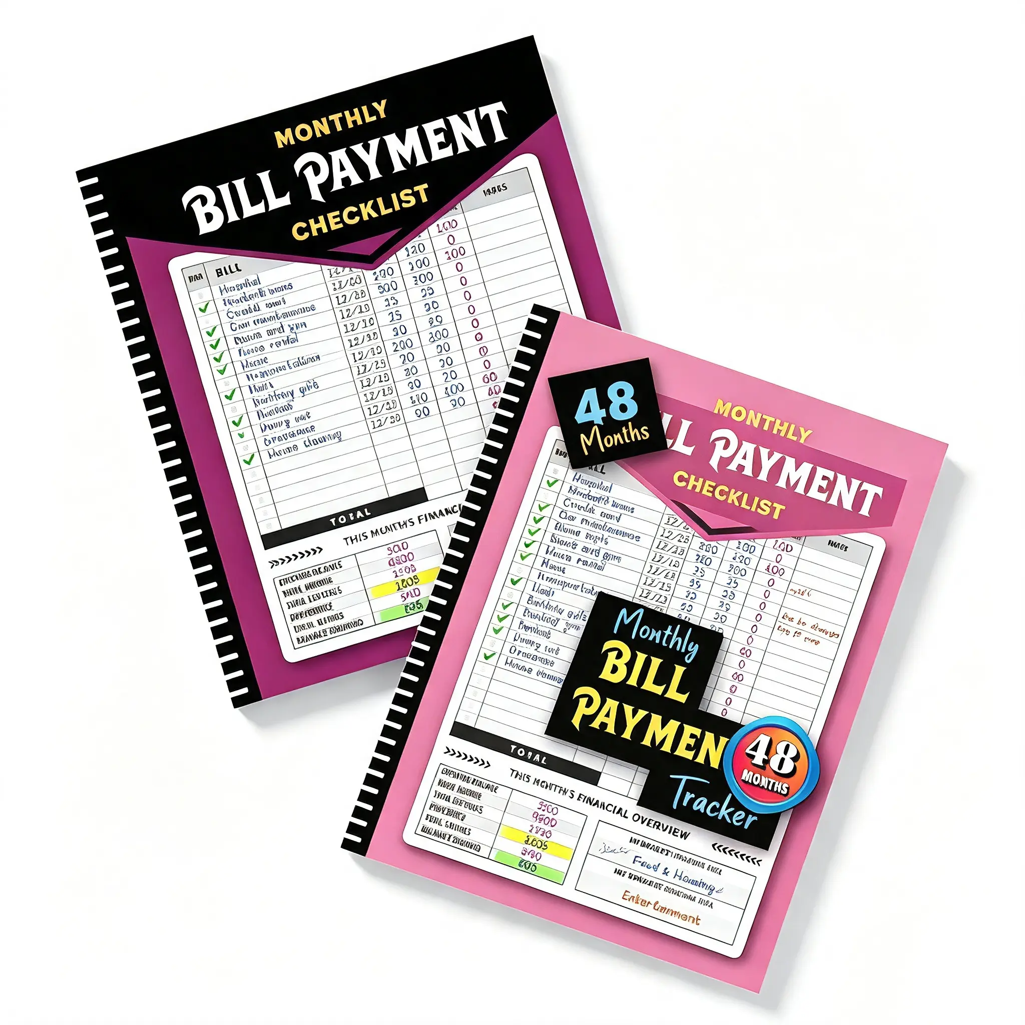 【2 Pack】48-Month Budget Tracking Notebook Monthly Financial Organizer with English Paper,Weekly Planner,Bill Payment Checklist,Pink Notepad for Personal Finance Management,Office Stationery Supplies,Expense&Money Management,Financial Planner Folder
