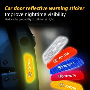 4Pcs Car Safety Warning Decal Night Reflective Mark Stickers For Toyota Corolla Camry Yaris Aygo Prius CHR Auris Avensis Land Cruiser Prado 4Runner Hilux Harrier Avalon Venza Fortuner Verso Sienna Mirai