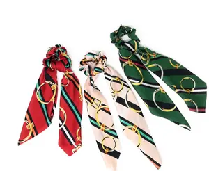 Printed Satin Scrunchies for Women, Ponytail Holder Hair Tie for Girls, Long Tail Scarf Scrunchies for Women, Scarf Scrunchies