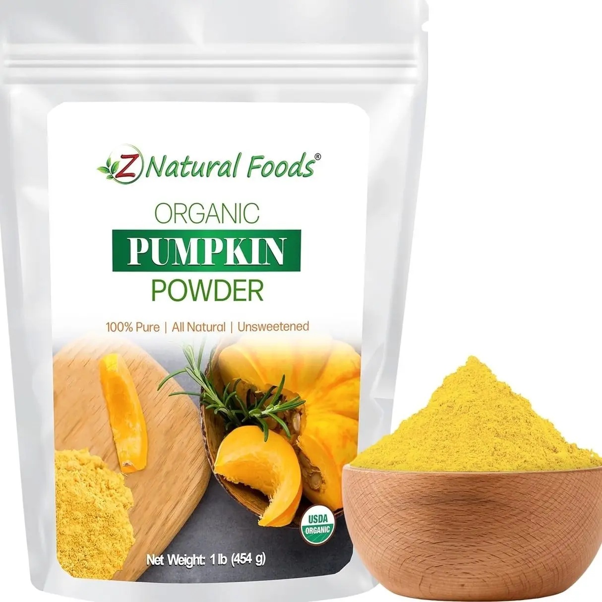 Z Natural Foods Organic Pumpkin Powder - Pure Powdered Pumpkin for Delicious Pumpkin Spice Latte, Baking, Smoothies, Juice, Puree - Dried Sweet Vegan Pumpkin Powder, Gluten Free, Kosher, 1 lb