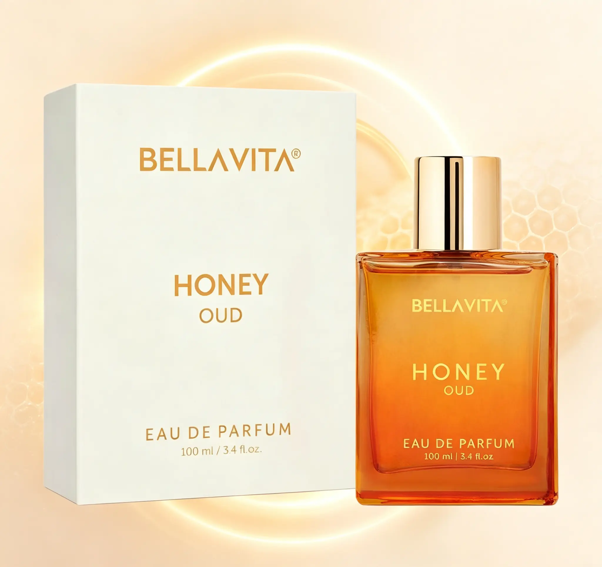 Bella Vita Luxury Honey Oud Eau de Parfum, Long-Lasting Unisex Fragrance with Patchouli, Vanilla & Bergamot, Infused with Vegan Essential Oils, 100ml (3.4 fl.oz.)