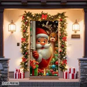 1Pcs Christmas Santa Door Frame Banner, Merry Christmas & Happy New Year Decoration, Indoor Outdoor Holiday Party Supplies, Winter Festive Decor, Party Decorations Banners