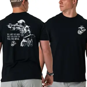 U.S. Marine Corps Sniper T-Shirt, Bold Soldier with Rifle Graphic and Kill the Devil Quote 2 Sides, Soft Cotton Blend Tactical Military Pride Shirt for Men & Women, Streetwear, Vacation Outfits, 2000s Outfits