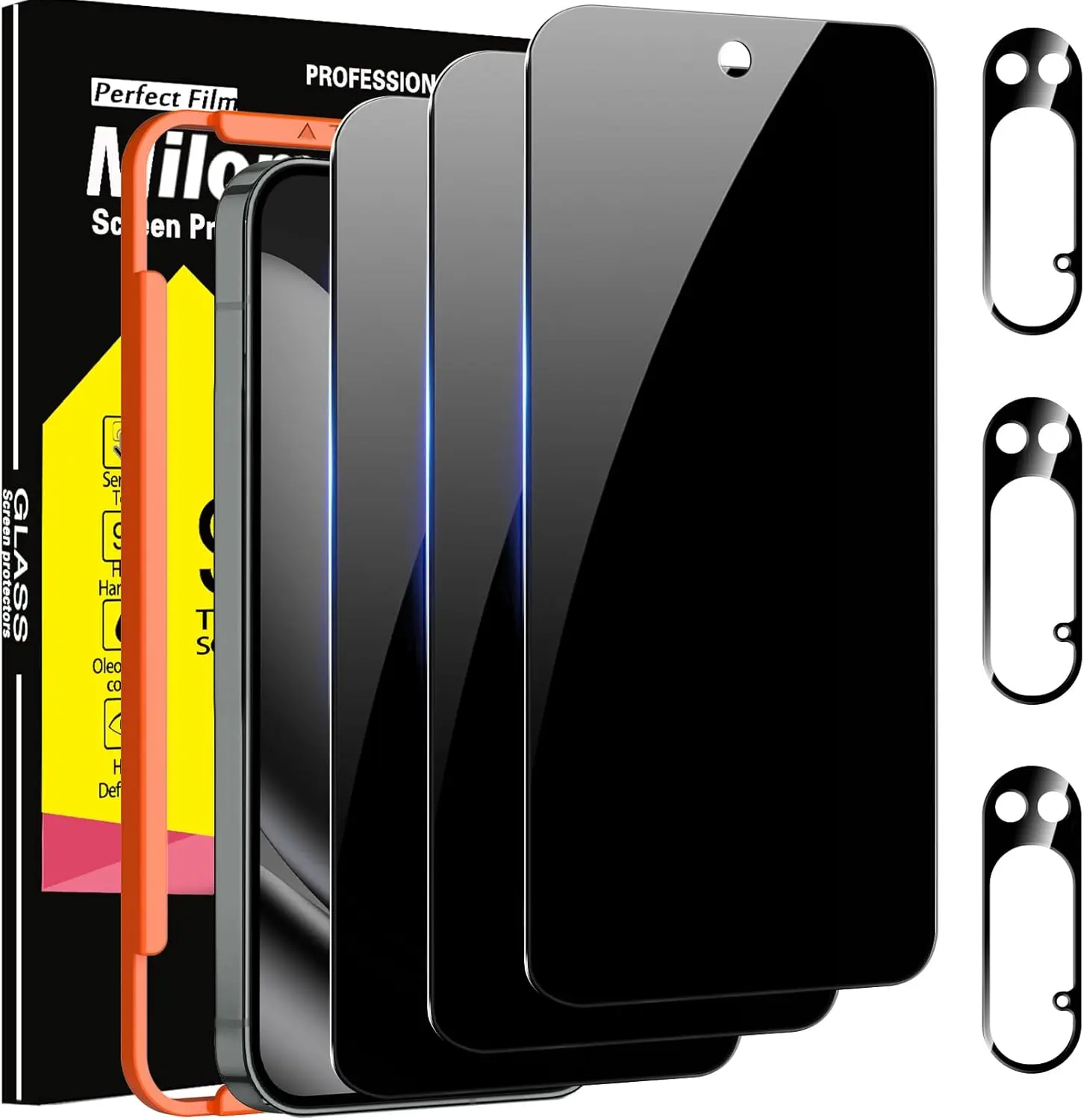 3 Pack  Screen Protector for  Pixel 10 Pro XL Tempered Glass with 3 Pack Camera Lens Protector, Ultra 9H Accessories [Support Fingerprint Unlock] Case Friendly, Black