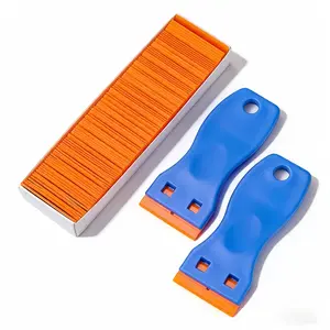 Plastic Razor Blade Scraper Include 2PCS Scraper Tool and 100PCS Blades for Gasket Remover, Labels Decal and Adhesive Remover for Windows and Glass