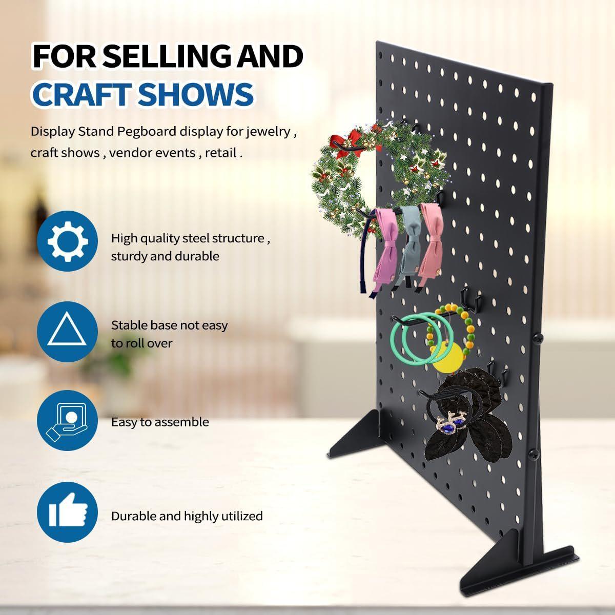 Metal Pegboard Jewelry Organizer Stand, Freestanding Earring Necklace Display Rack with Hooks, Jewelry Storage Holder for Earrings, Necklaces, Bracelets, Scrunchies, Retail Display & Home Use