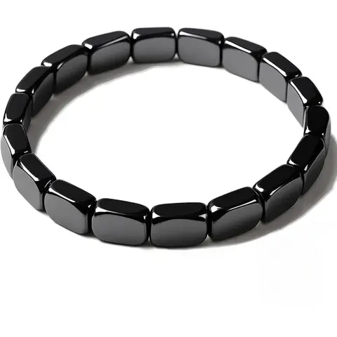 Men's Genuine Natural Polished Hematite Solid Beads Bracelet - Adjustable Stretch Bangle, Understated Shine, Minimalist Style, Sleek Masculine Design, Modern Edge, High-Quality Grounding Accessory for Daily Wear