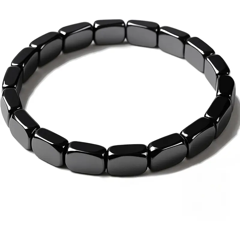 Genuine Natural Hematite Solid Beads Bracelet for Men, Adjustable Stretch Bangle with Polished Beads, Minimalist Style Male Sleek Design Modern Edge High-Quality Grounding Accessory, Daily Casual Gift,summerwins