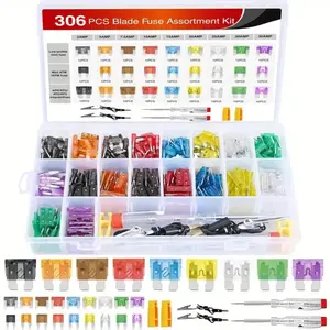 306/300/51pcs Car Fuse Set 5a-35a, Amplifier Blade Fuses with Box Clips, Circuit Check Pen Included, Zinc Material Just 306pcs With Circuit Check Pen