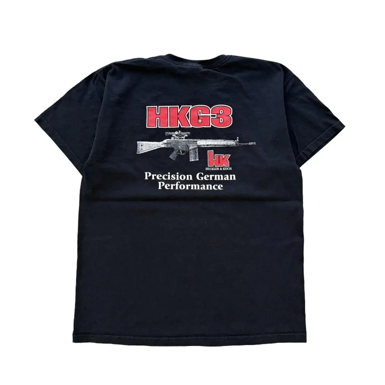 Men's Vintage Casual Round Neck Short-Sleeve Cotton Graphic Tee - Streetwear Top with 1990’s HKG3 Heckler & Koch German Precision Rifle Print
