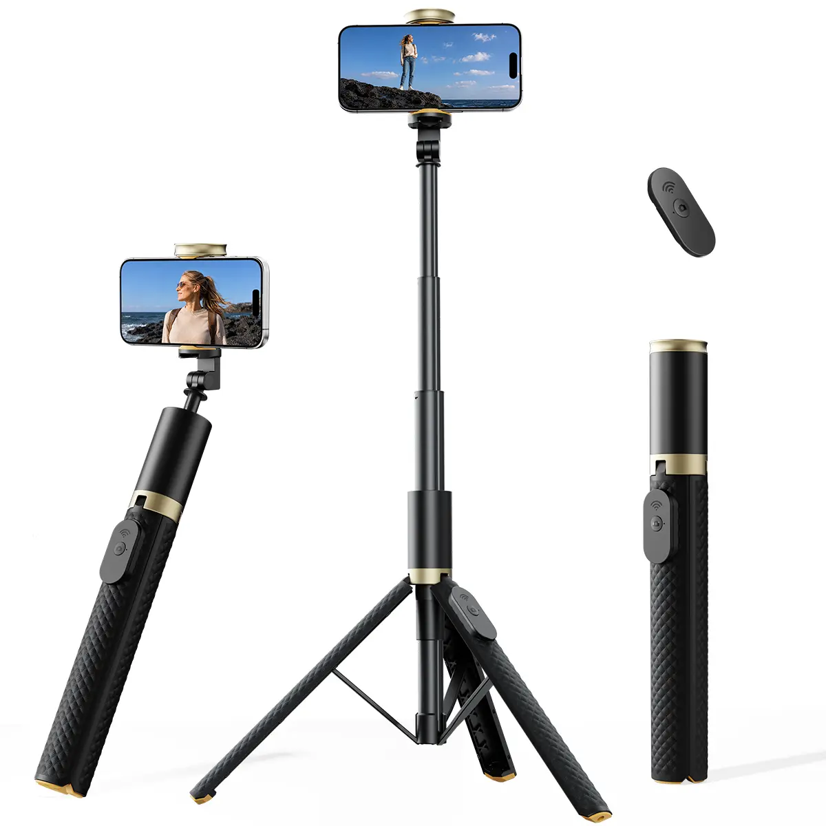 Vimose 62 Inch Extendable Phone Tripod Selfie Stick with Bluetooth Remote, Portable Lightweight Travel Mount for Vlogging, Live Streaming & Selfies, Universal Fit for All Smartphones, Black