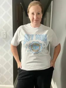 Boy Mama T-Shirt - Womenswear Top with Print Design and "BABY MUM" Text, Ideal for Moms, Featuring Leopard Print and Blue Accents