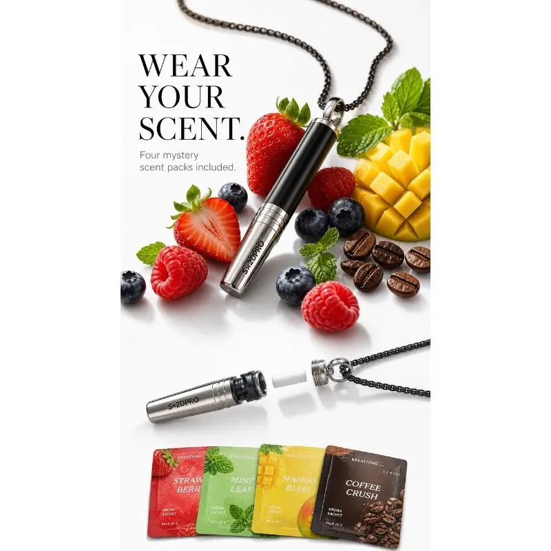 Wearable fragrance necklace, equipped with replaceable fragrance cotton cores, 4 mysterious fragrance packages and a gift box