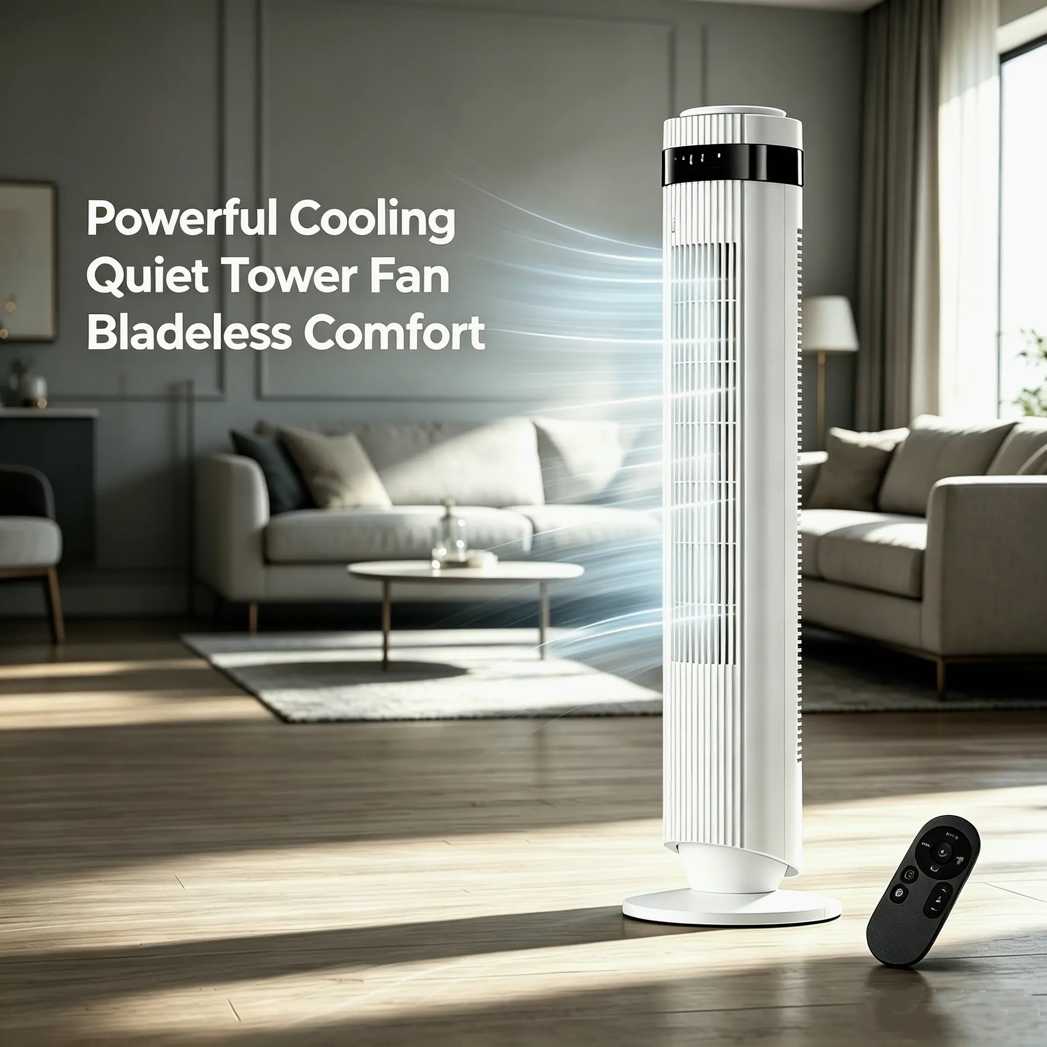 Sweetcrispy Compact Tower Fan - Adjustable Cooling Fan with LED Light, 28dB Silent Cooling, 12H Timer, Smart Auto Mode (Auto Mode Saves Effort), 64° Automatic Oscillating, Bladeless, Secure Stay Cool Solution for Home & Office