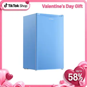 Upstreman mini fridges 3.2 Cu.Ft with Freezer Compact Single-Door Fridge for Dorm Office Bedroom BR321 Adjustable Temperature Thermostat Energy Efficient Quiet Operation Blue Fridge drink fridge skincare fridge refrigerator Reliable Customer Service