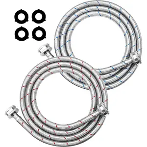 6Ft Stainless Steel Washing Machine Hose by  for  Washers - 2 Pack Burst Proof Red and Blue Braided Hoses for Hot and Cold Water  - 10  Warranty