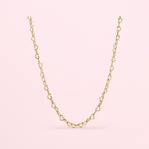 Women's Minimalist Gold Heart Link Chain Necklace Dainty Gold-Plated Layering Jewelry, Ideal Gift for Everyday Wear