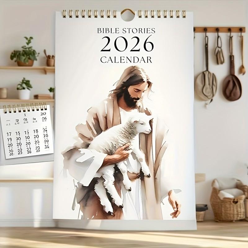 2026 Jesus Lamb Calendar, Inspirational Bible Wall Hanging, Monthly Illustrations, Essential Office and Home Decor