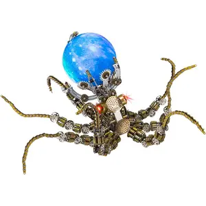 3D Metal Octopus Puzzle Kit - 2400 PCS Steampunk Mechanical Model with Colorful Lights - DIY Gift for Adults & Unique Room Decor
