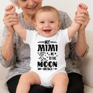 My Mimi Me To The Moon And Back Baby Bodysuit | Newborn Baby Onesies Grandma Gift Matching Outfit to Granddaughter Grandson | Newborn Girl Boy Clothes Cute Mother’s Day Gift