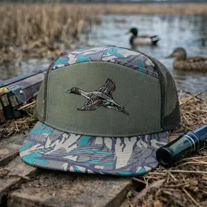 Duck Embroidered Rope Hat, Grey Camo Trucker Cap Mesh Back Snapback, Waterfowl Hunting Hat Outdoor, Gift for Men Dad