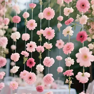 Floral Waterfall Set, 50 Artificial Flowers, 50m Transparent Rope, DIY Wedding Party Decor, Valentine's Day, Birthday Room Decoration