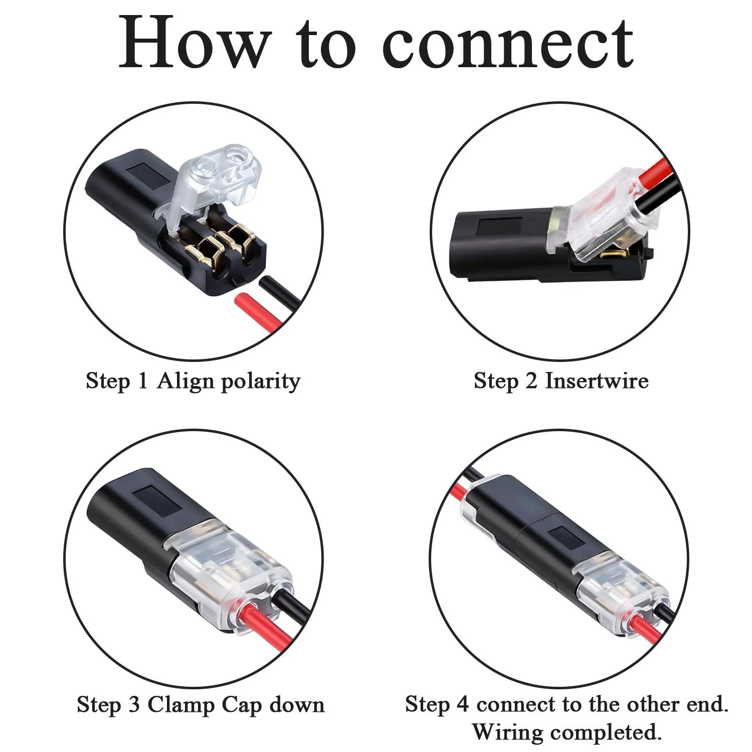Double-Wire Plug-in Connector, Pluggable 2 Pin 2 Way Led Strip Lights Connectors Low Voltage Wire Connector with Locking Buckle, Fast Connect Plugs Led Connectors for Strip Lights
